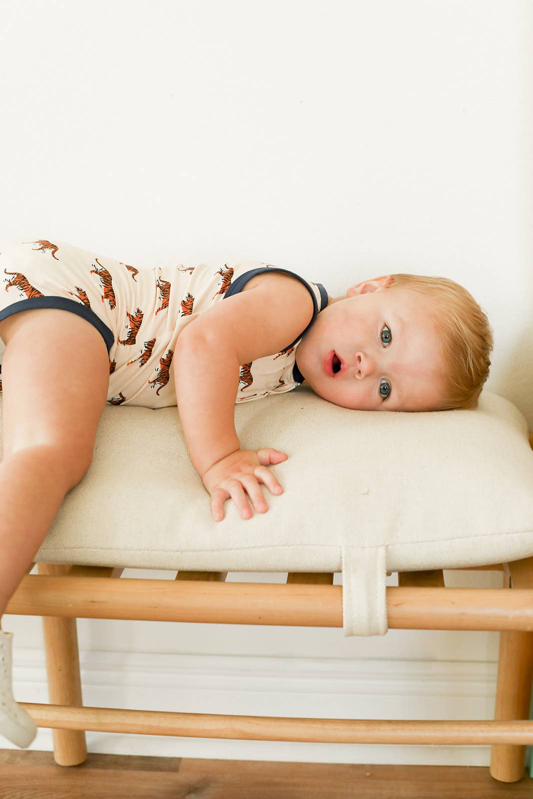 Navy Tiger Bamboo Henley Onesie with Snaps - Bossy Beans