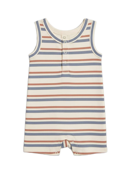 Nile Romper - Voyage Stripe (Sea + Ridge) - Bossy Beans