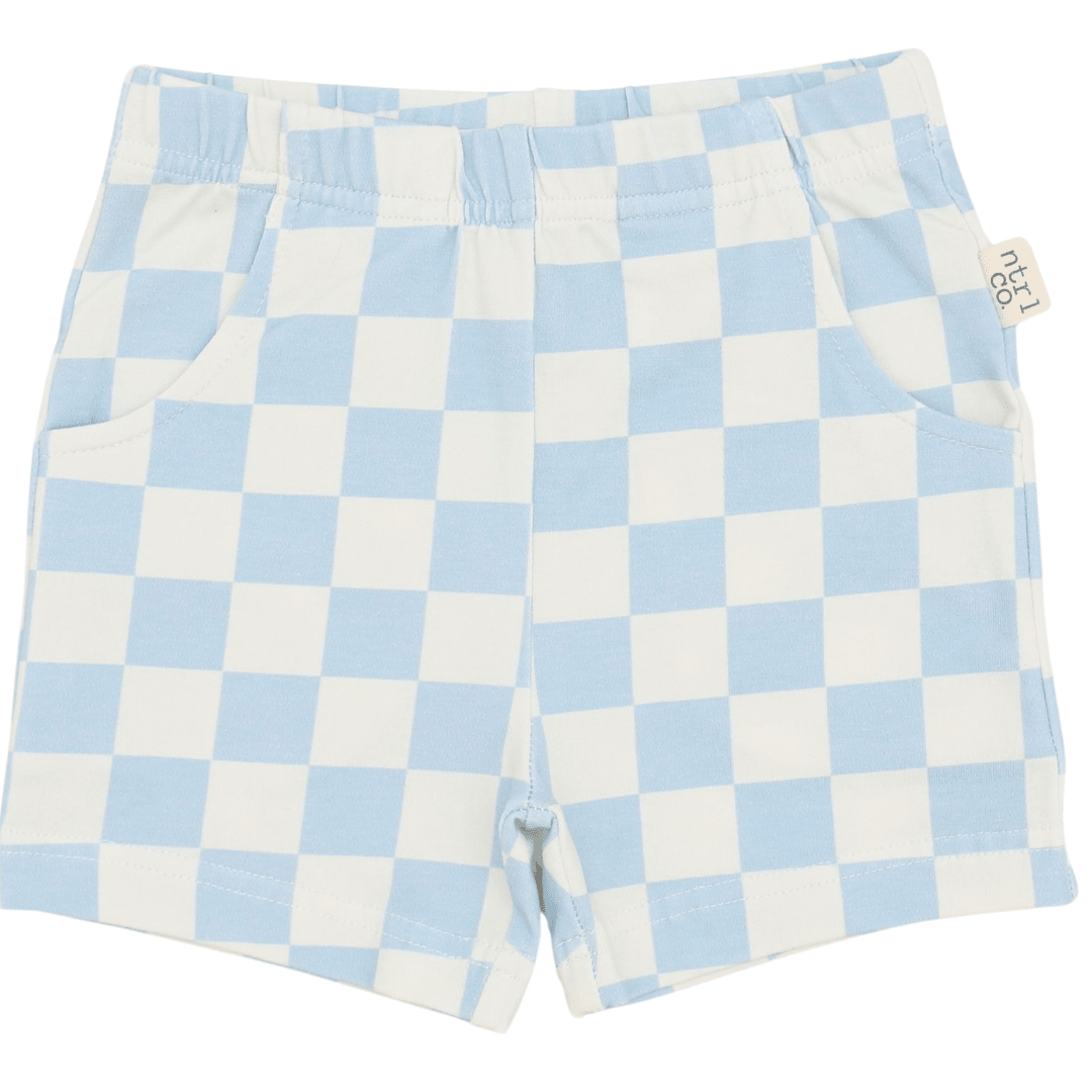 ntrl co. - Sea & Chill Shorts | Coastal Check | Blue - Bossy Beans