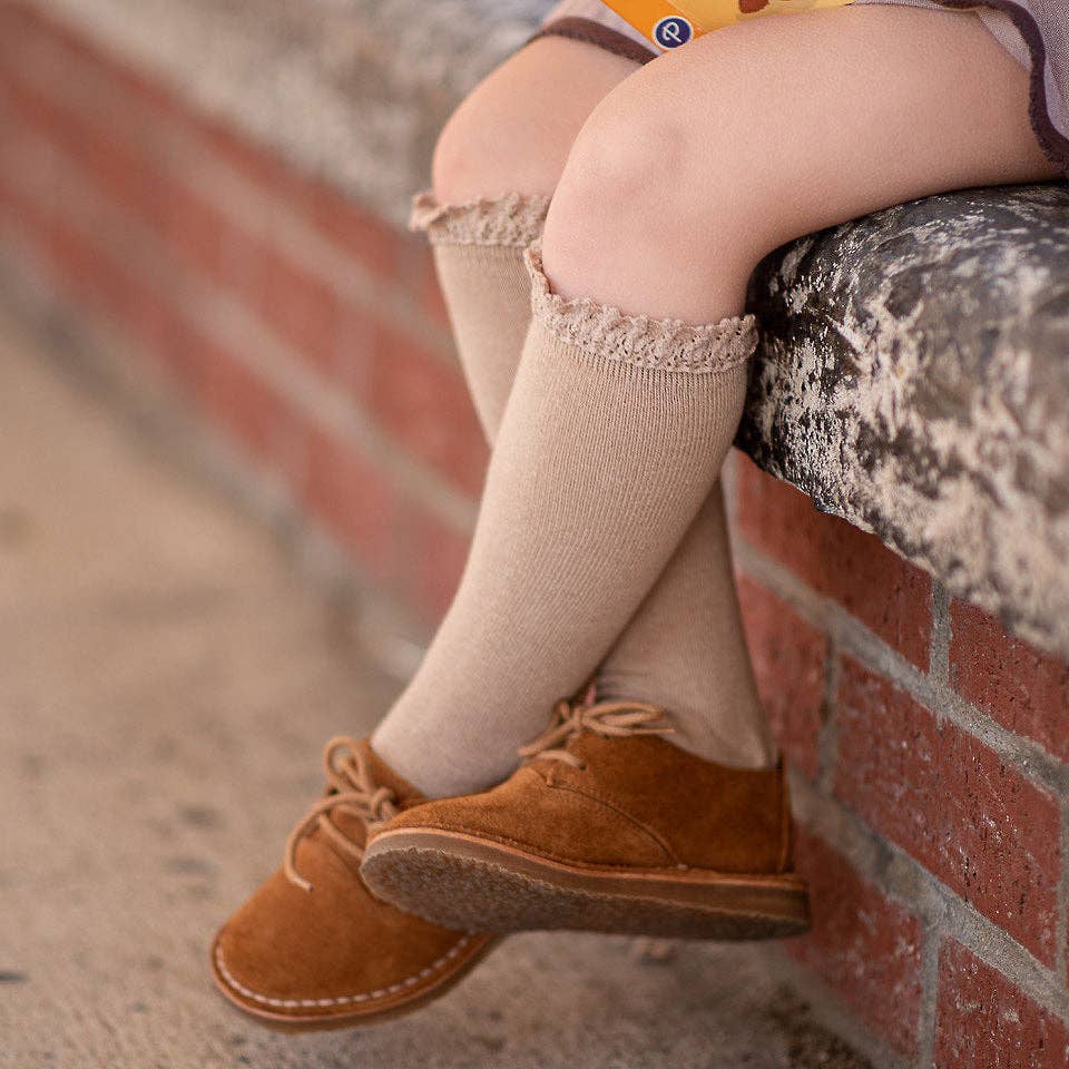Oat Lace Top Knee High Socks - Bossy Beans