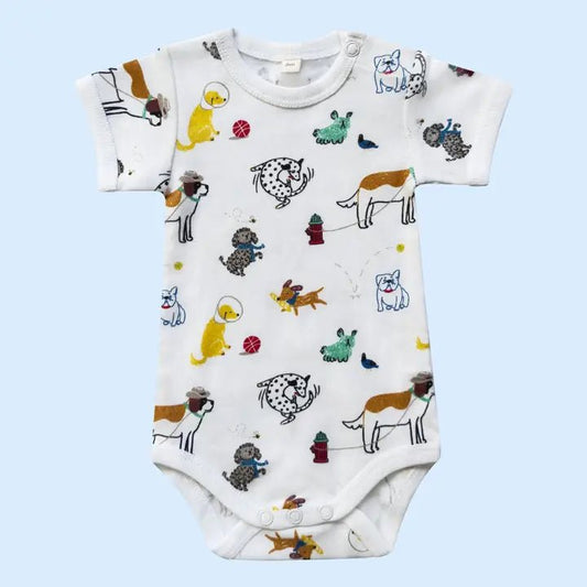 Organic Baby Onesie - All - Over Mixed Dogs - Bossy Beans