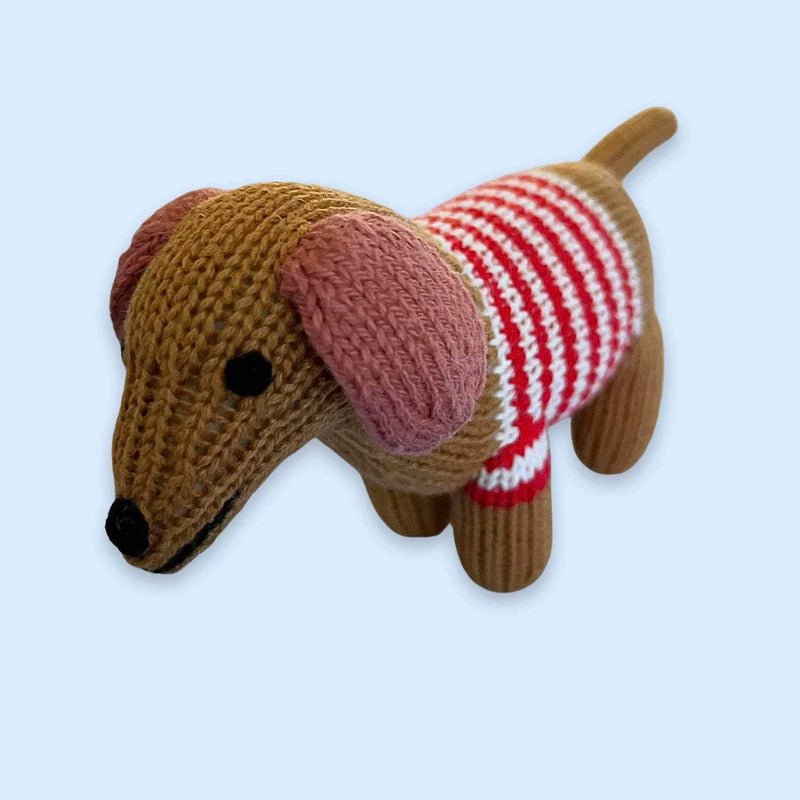 Organic Baby Rattle Toy - Dog (Red Shirt) - Bossy Beans