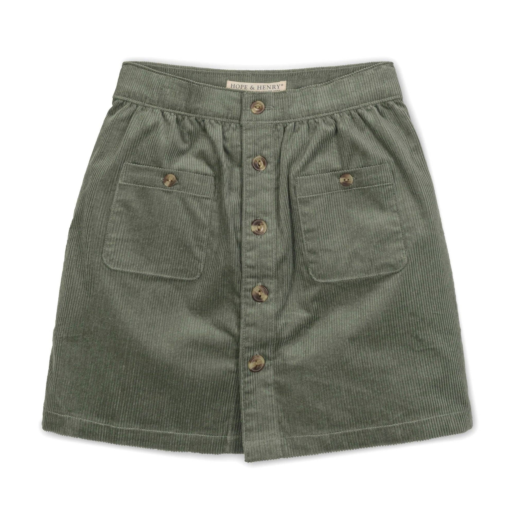Organic Corduroy Button Front Skirt: Sage - Bossy Beans