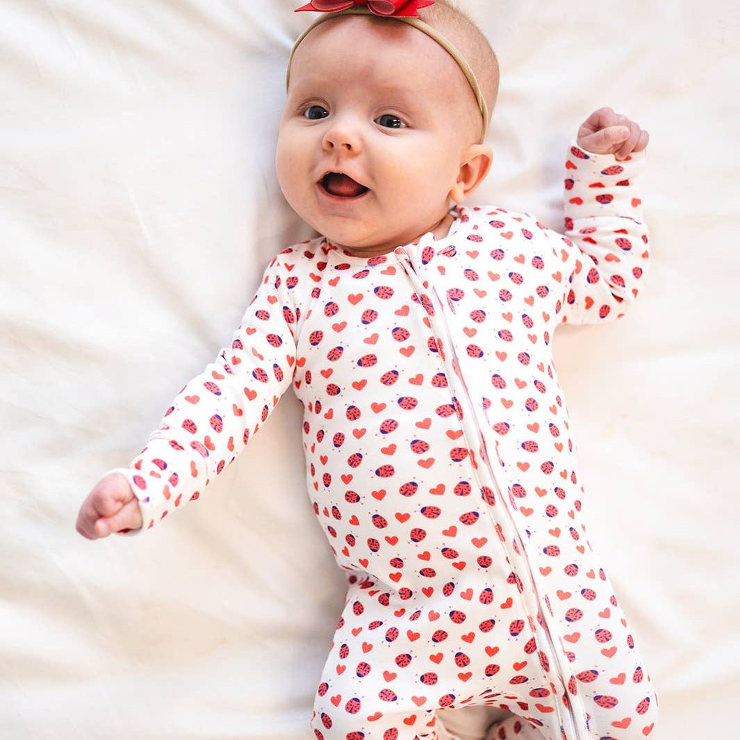 Organic Cotton Baby Footie Pajamas - Valentine Hearts - Bossy Beans