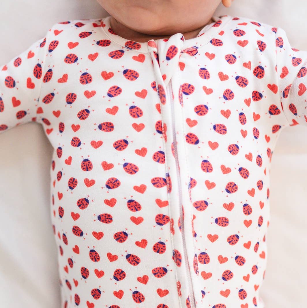 Organic Cotton Baby Footie Pajamas - Valentine Hearts - Bossy Beans