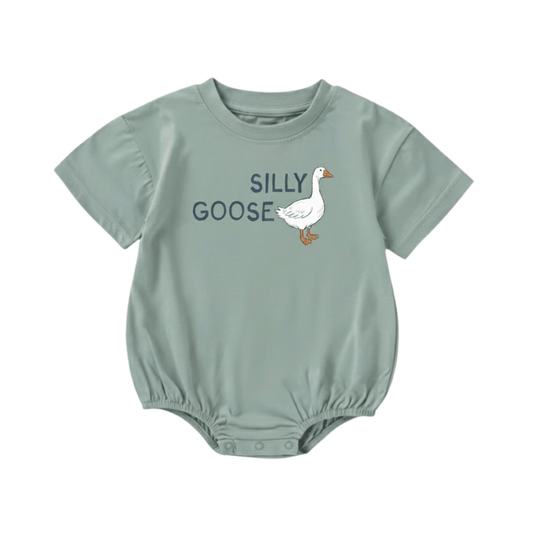 Organic Cotton Bubble Romper - Silly Goose (Green) - Bossy Beans