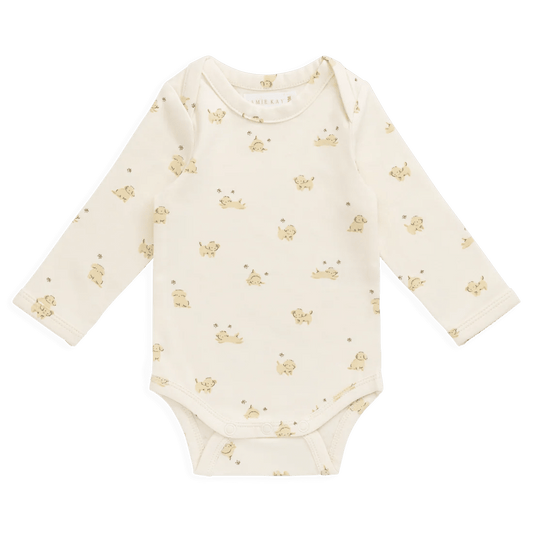 Organic Cotton Cassius Long Sleeve Bodysuit - Playful Honey - Bossy Beans
