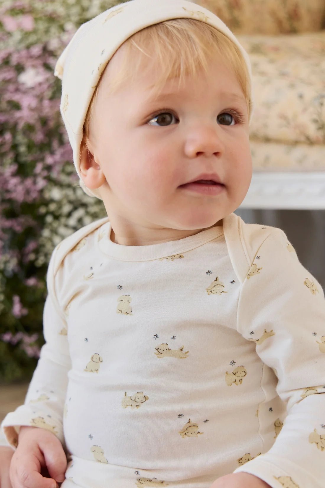 Organic Cotton Cassius Long Sleeve Bodysuit - Playful Honey - Bossy Beans