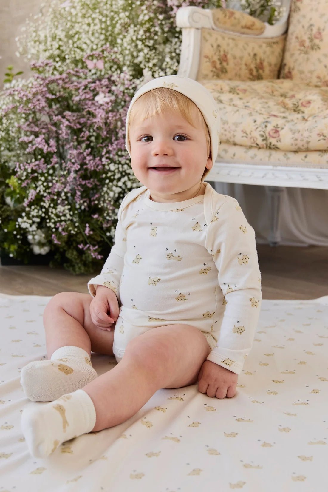 Organic Cotton Cassius Long Sleeve Bodysuit - Playful Honey - Bossy Beans
