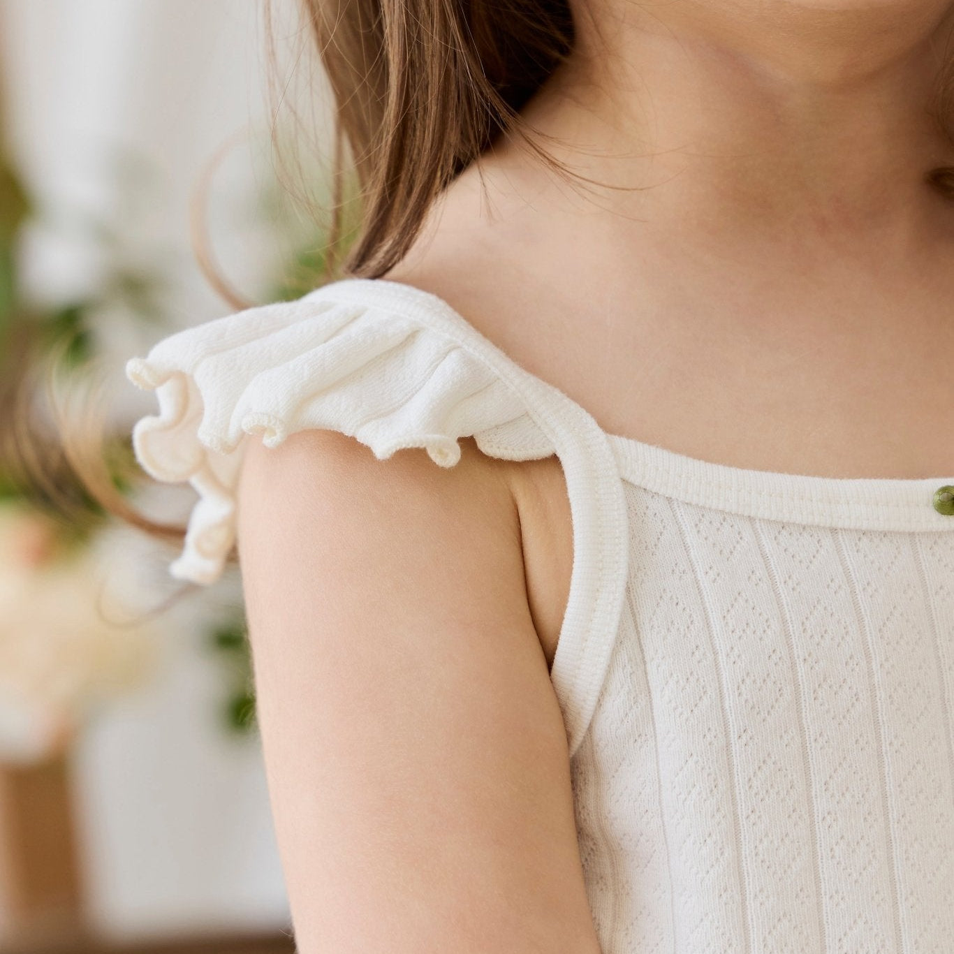 Organic Cotton Josephine Singlet - Sweet Heart Pointelle Parchment - Bossy Beans