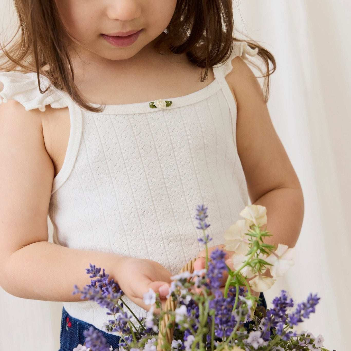 Organic Cotton Josephine Singlet - Sweet Heart Pointelle Parchment - Bossy Beans