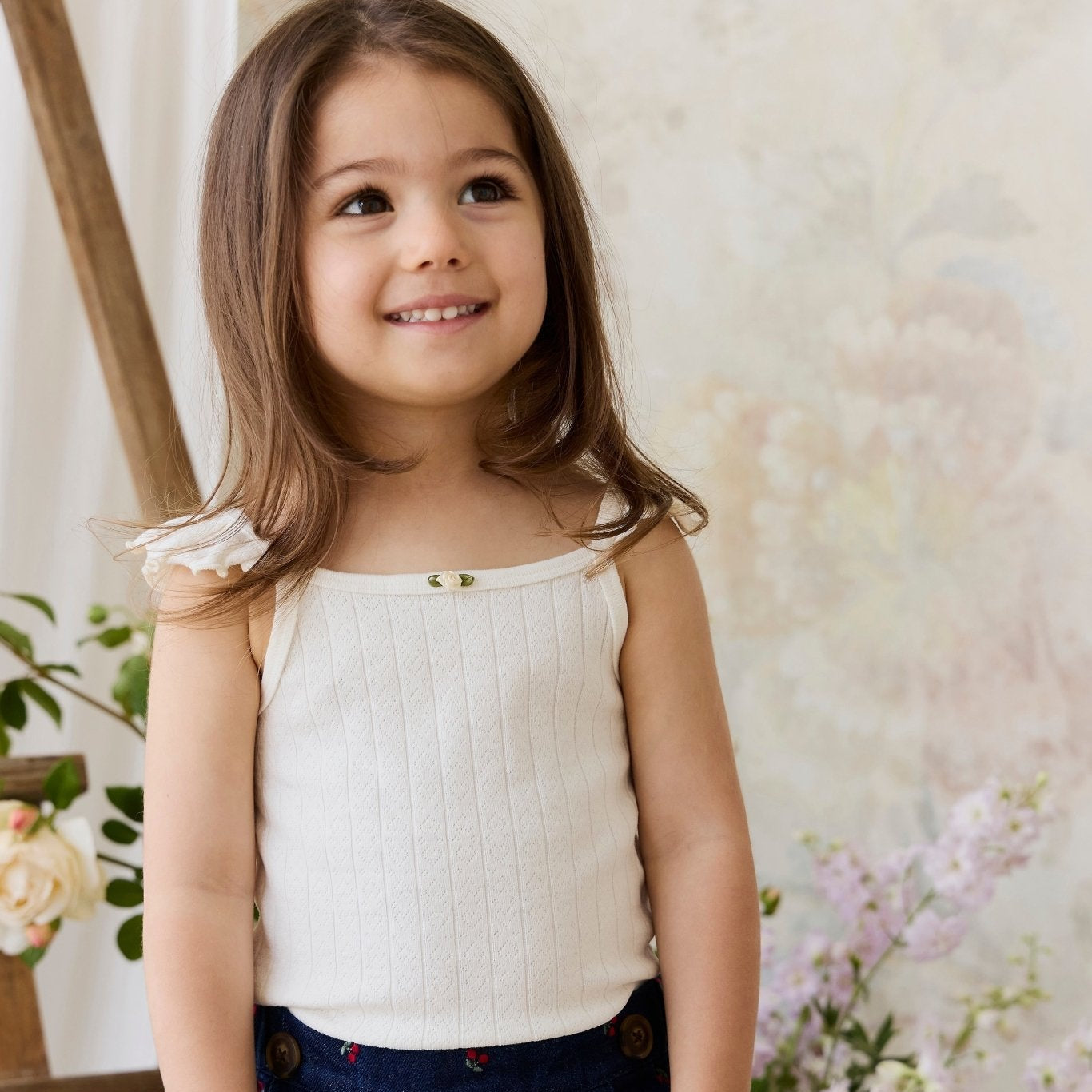 Organic Cotton Josephine Singlet - Sweet Heart Pointelle Parchment - Bossy Beans