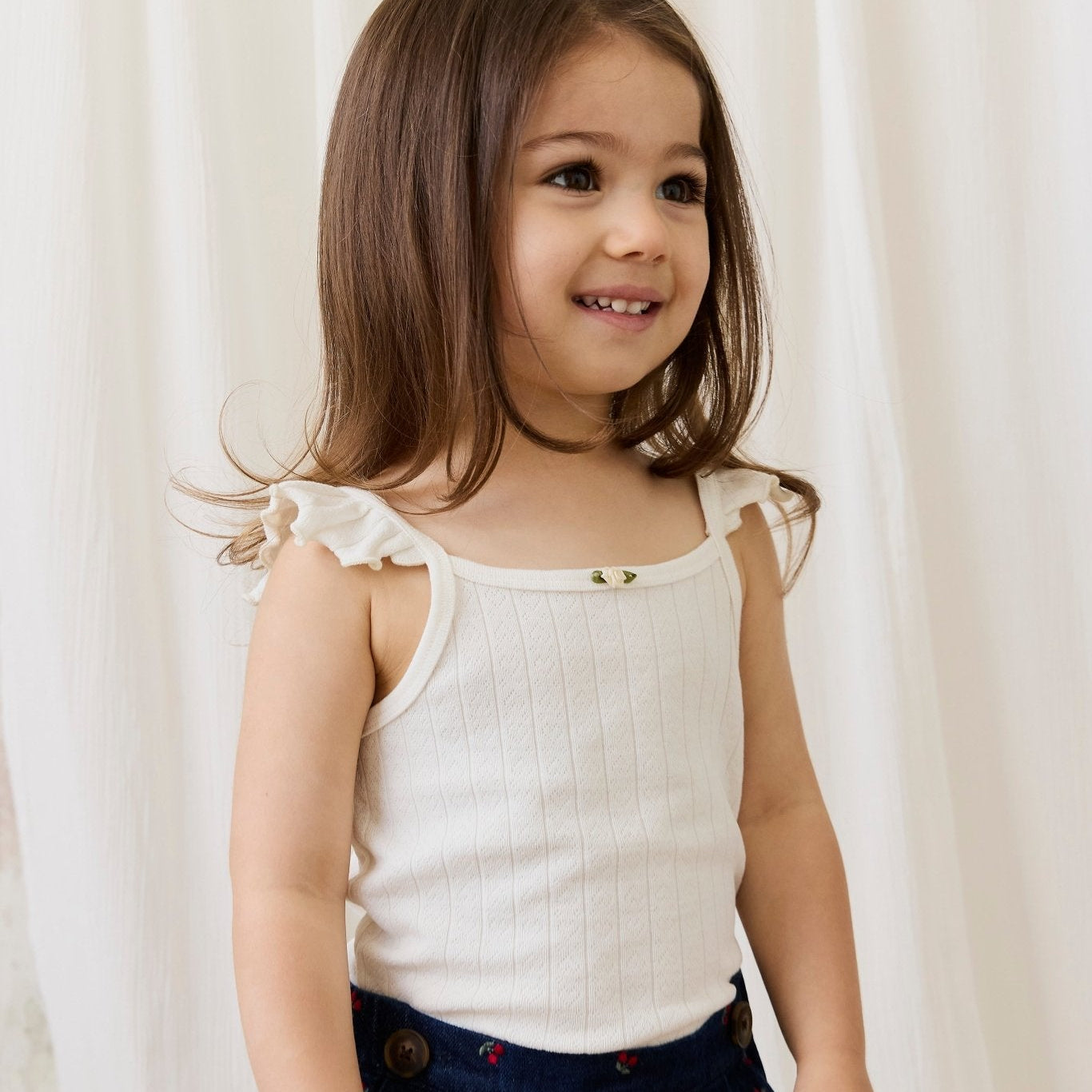 Organic Cotton Josephine Singlet - Sweet Heart Pointelle Parchment - Bossy Beans