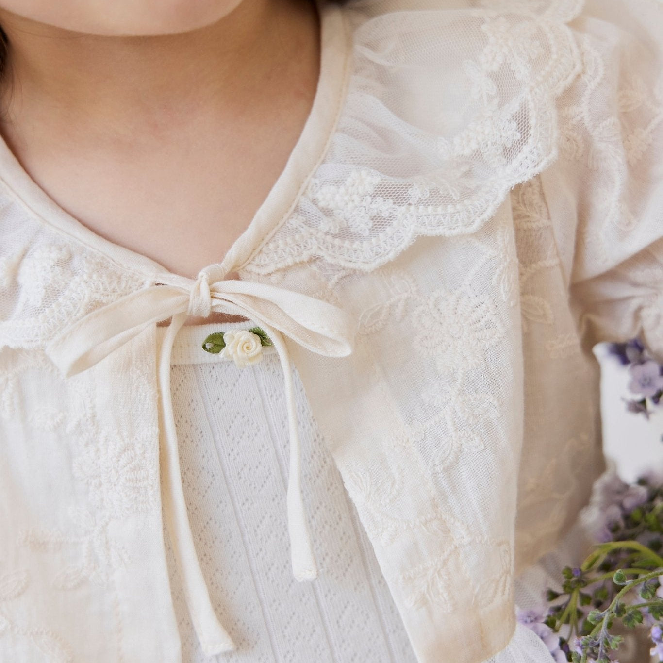 Organic Cotton Josephine Singlet - Sweet Heart Pointelle Parchment - Bossy Beans