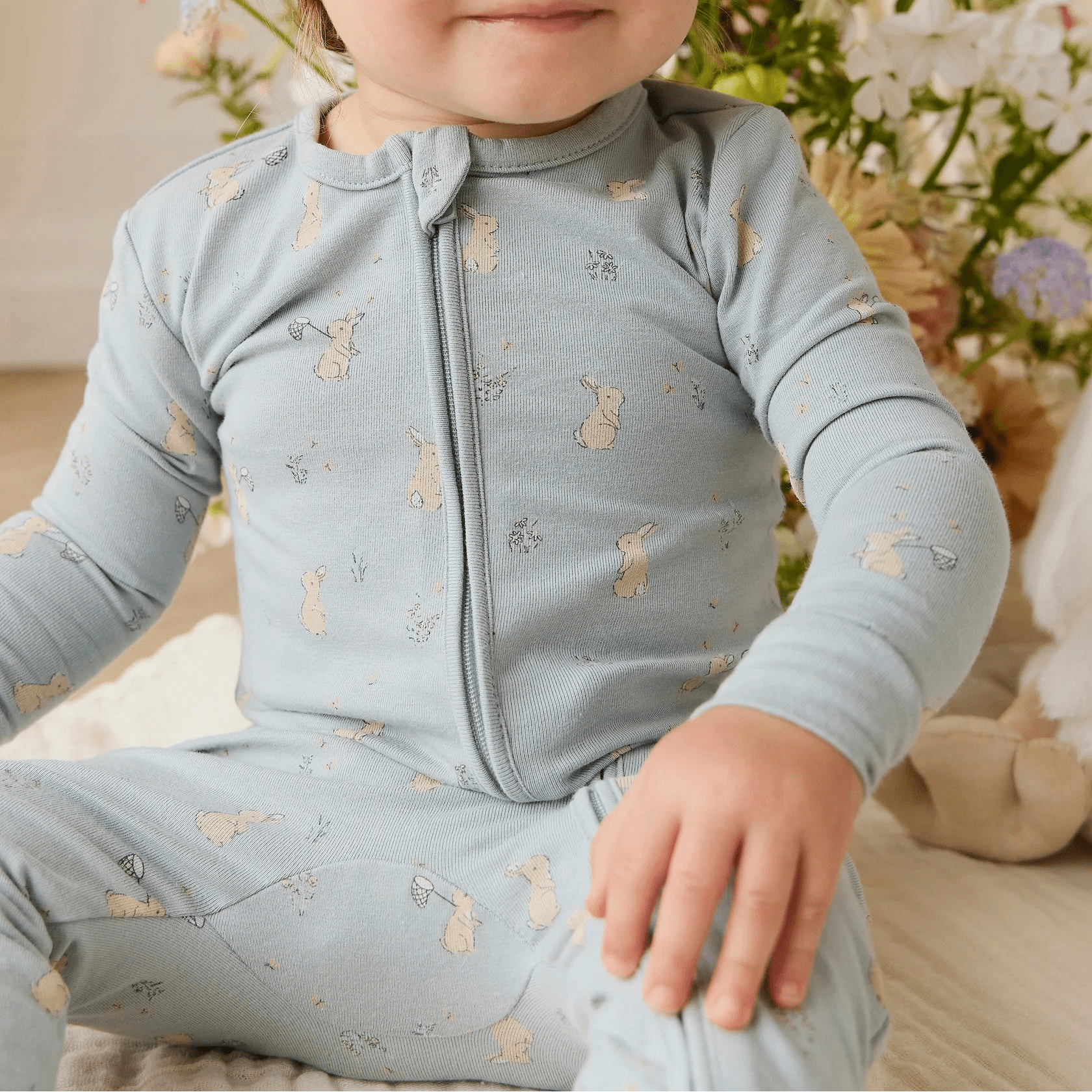 Organic Cotton Jude Onepiece - Lapin Jardin Blue - Bossy Beans