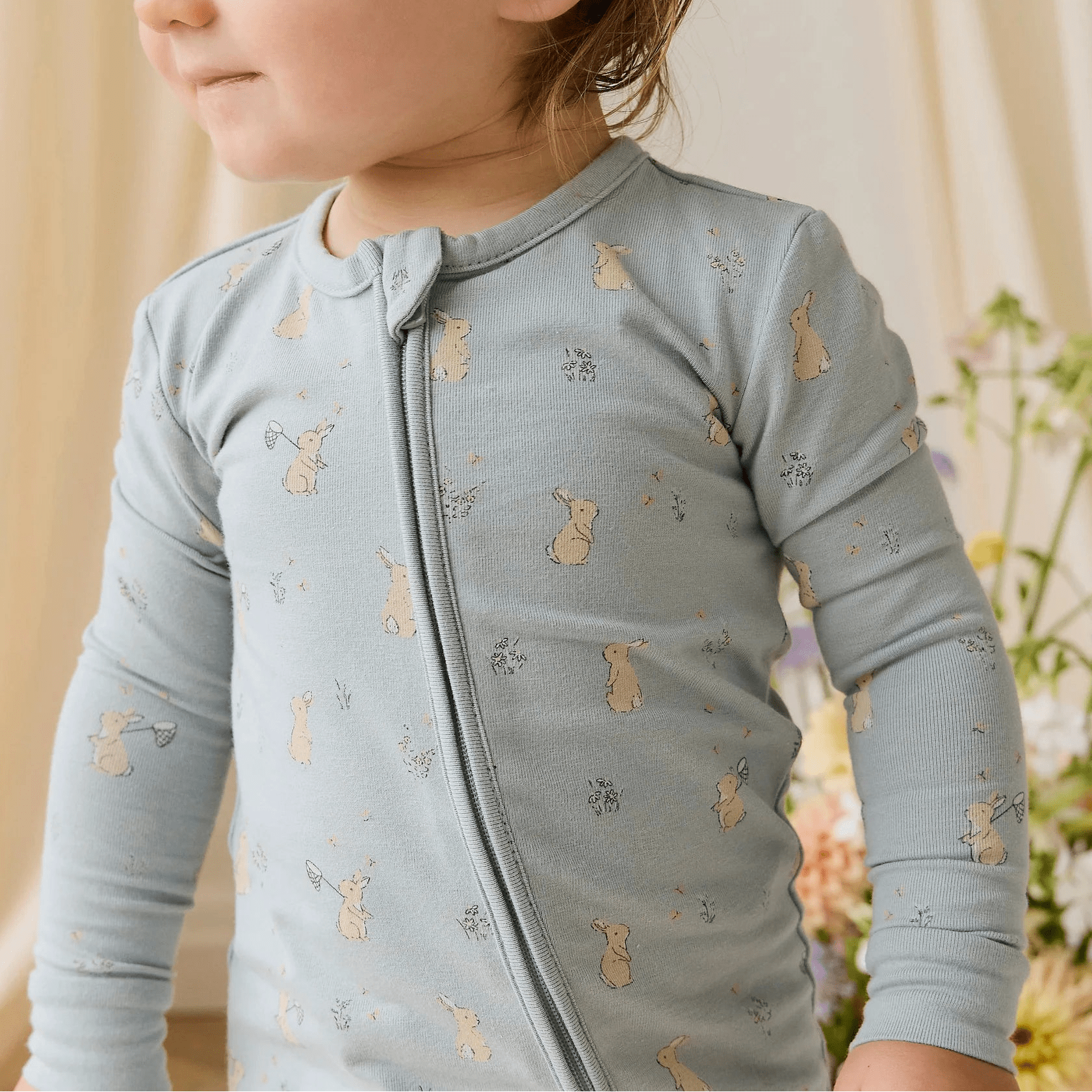 Organic Cotton Jude Onepiece - Lapin Jardin Blue - Bossy Beans