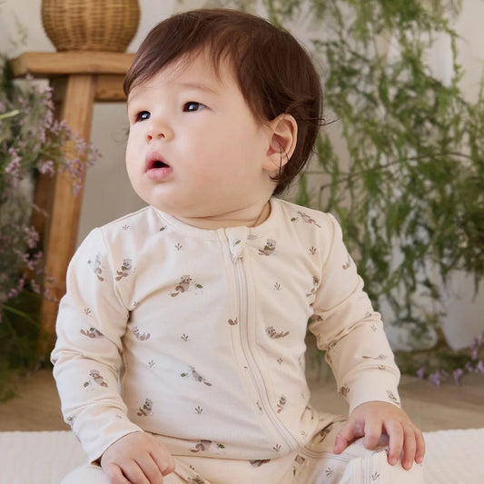 Organic Cotton Jude Onepiece - Otter Buddies Tofu - Bossy Beans