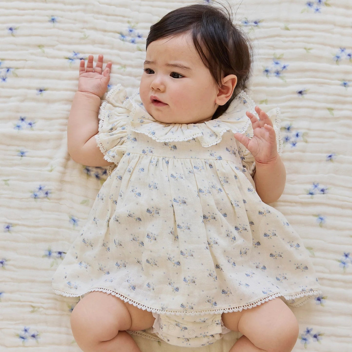 Organic Cotton Muslin Frannie Playsuit - Molly Blue - Bossy Beans