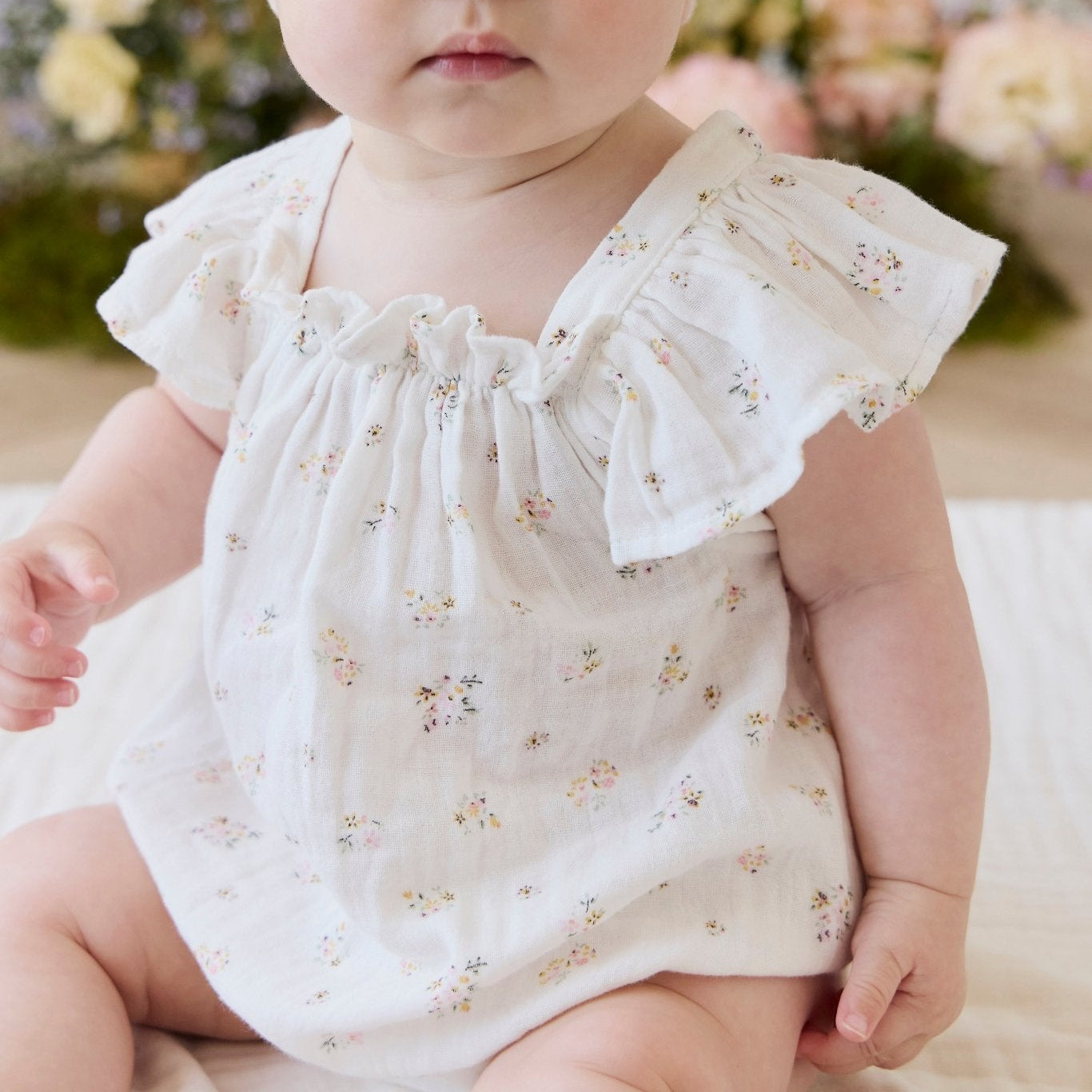Organic Cotton Muslin Harriet Playsuit - Ayla Whisper - Bossy Beans