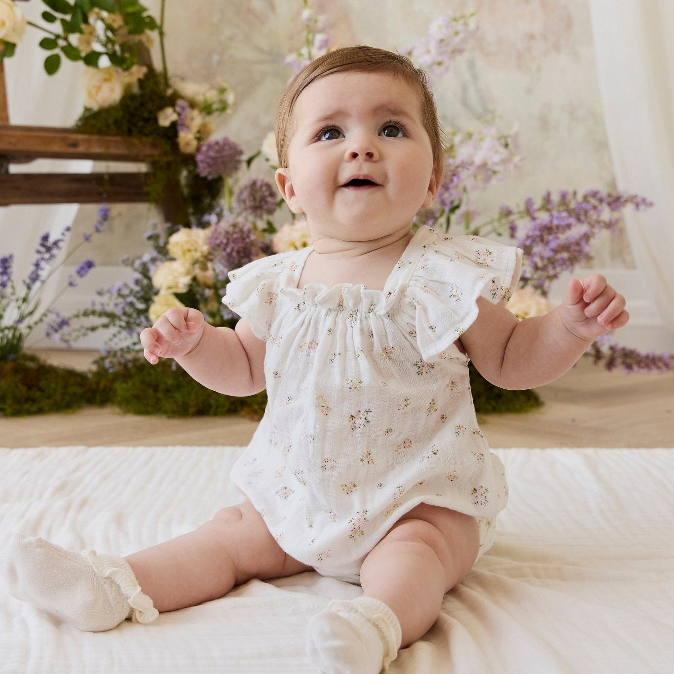 Organic Cotton Muslin Harriet Playsuit - Ayla Whisper - Bossy Beans