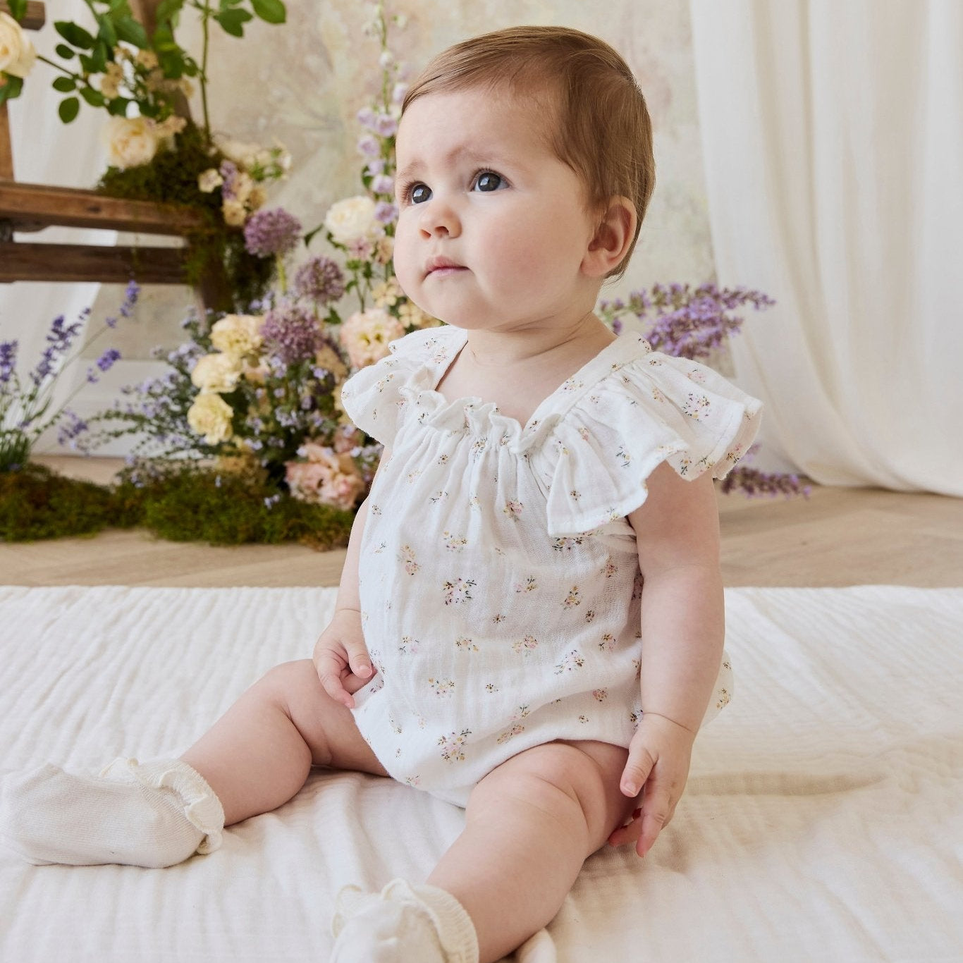 Organic Cotton Muslin Harriet Playsuit - Ayla Whisper - Bossy Beans