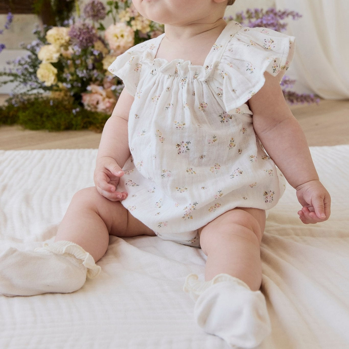 Organic Cotton Muslin Harriet Playsuit - Ayla Whisper - Bossy Beans