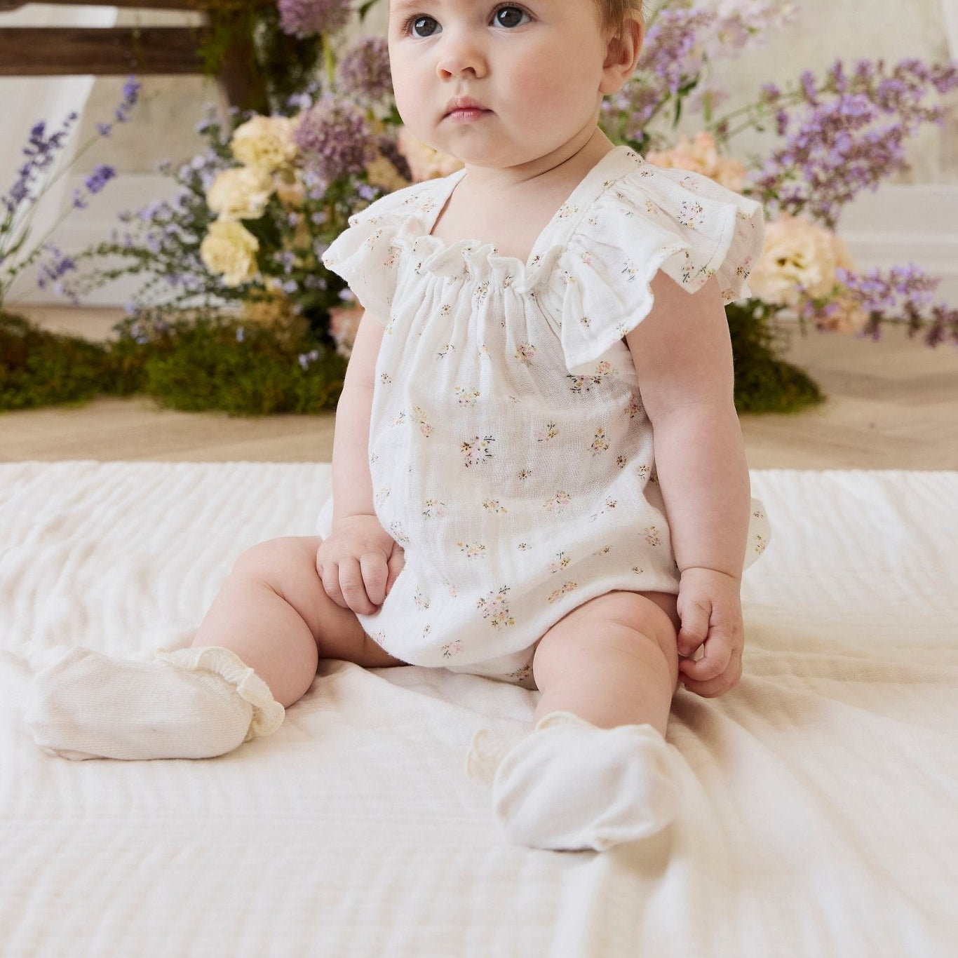 Organic Cotton Muslin Harriet Playsuit - Ayla Whisper - Bossy Beans