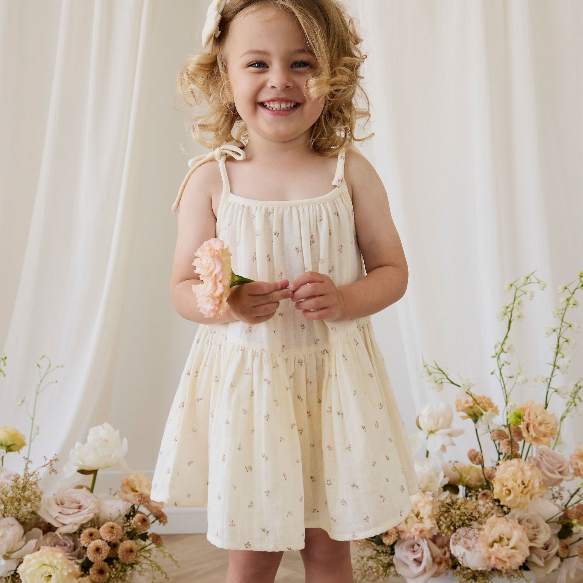 Organic Cotton Muslin Winnie Dress - Willow Rose - Bossy Beans