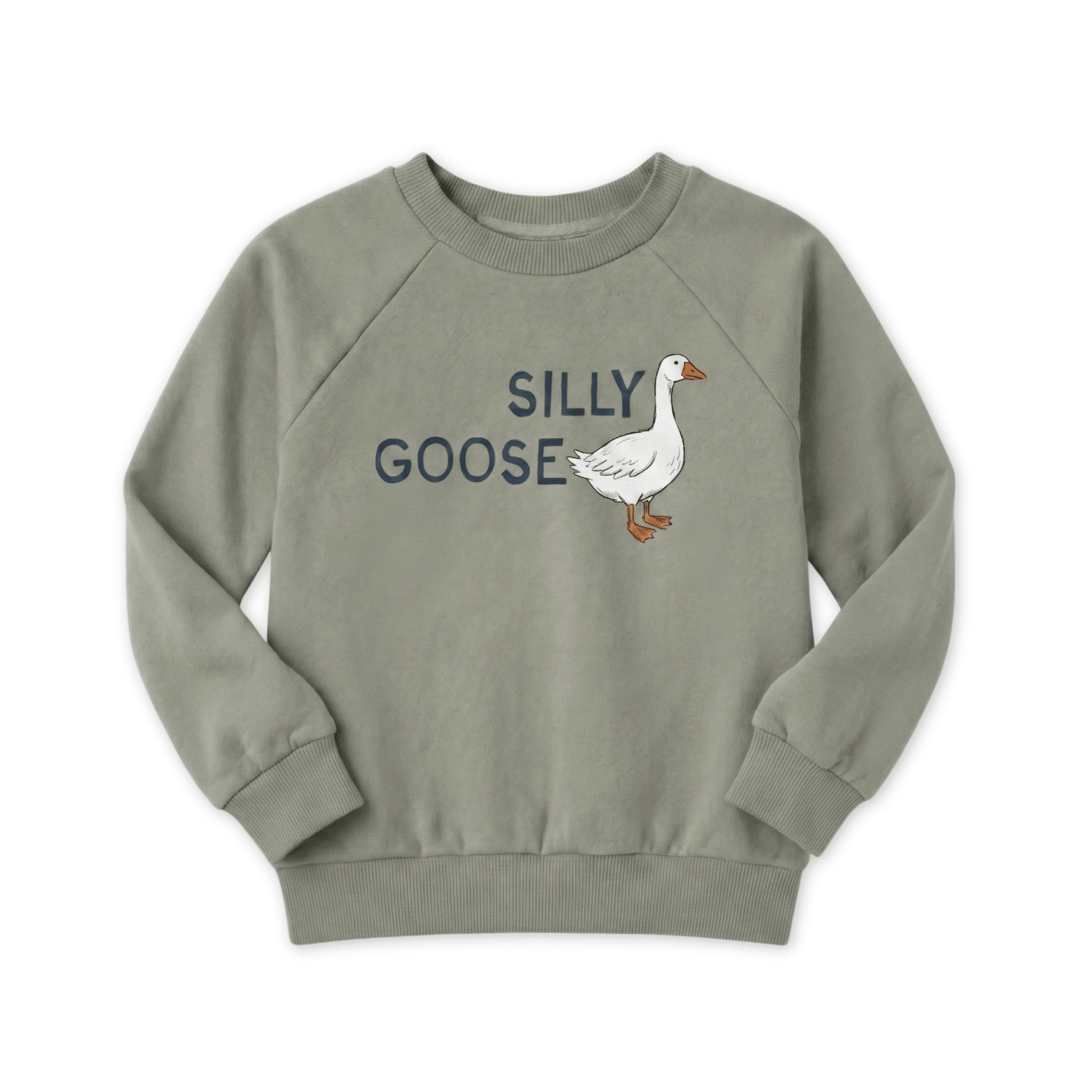 Organic Cotton Sweatshirt - Silly Goose (Sage) - Bossy Beans
