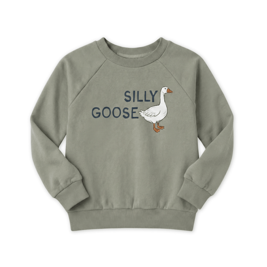 Organic Cotton Sweatshirt - Silly Goose (Sage) - Bossy Beans