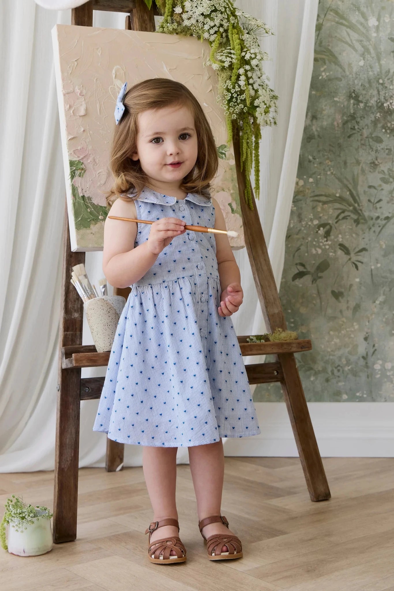 Organic Cotton Wisteria Dress - Mon Amour Stripe Indigo - Bossy Beans