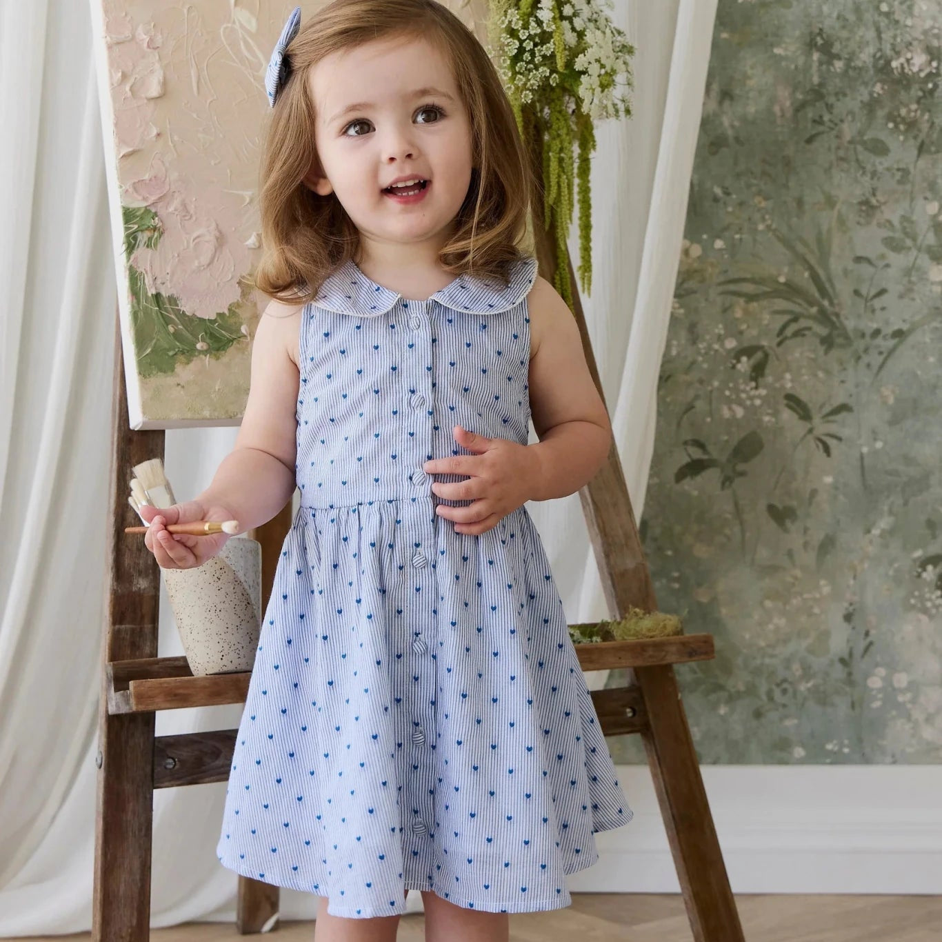 Organic Cotton Wisteria Dress - Mon Amour Stripe Indigo - Bossy Beans