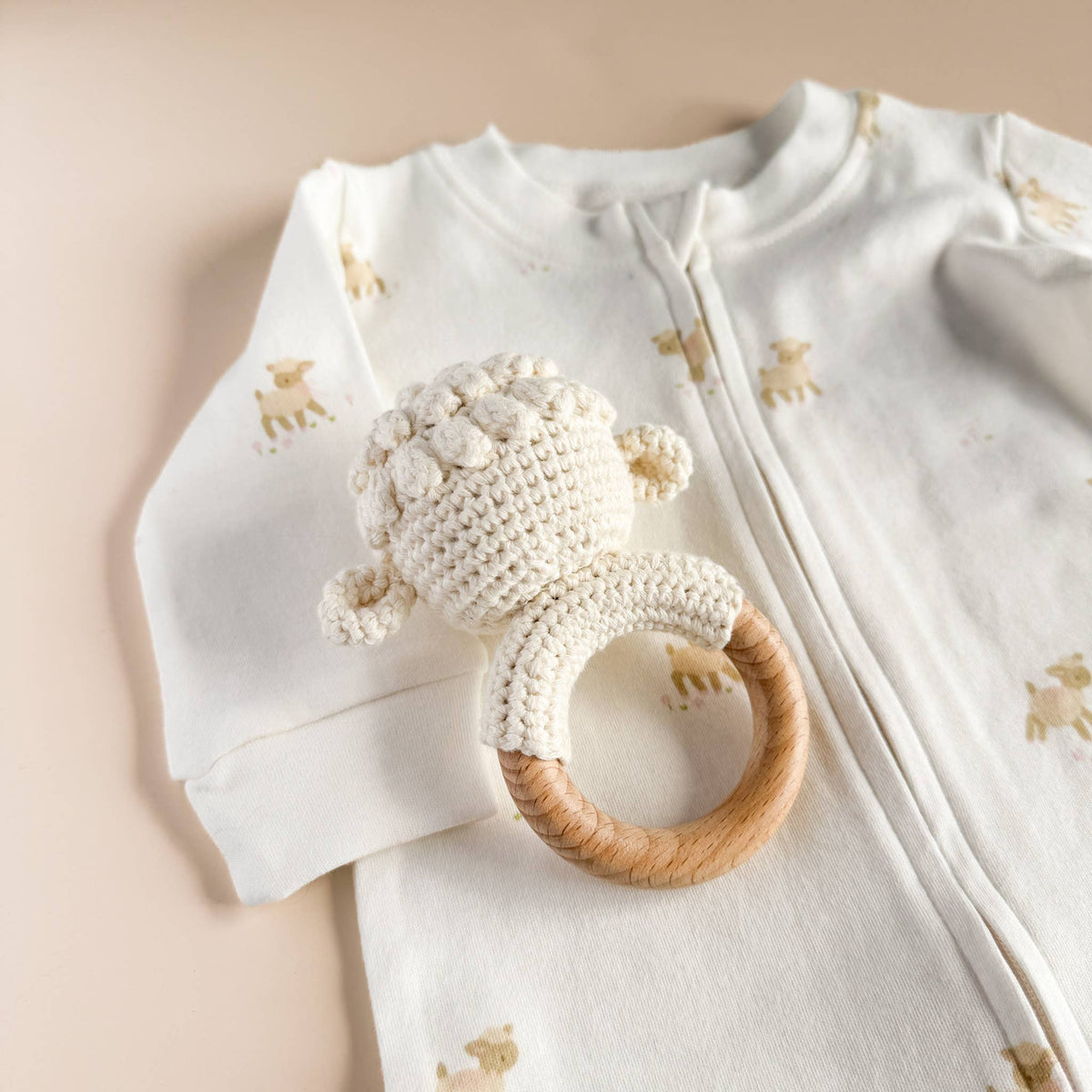 Organic Cotton Zipper Romper - Lamb - Bossy Beans