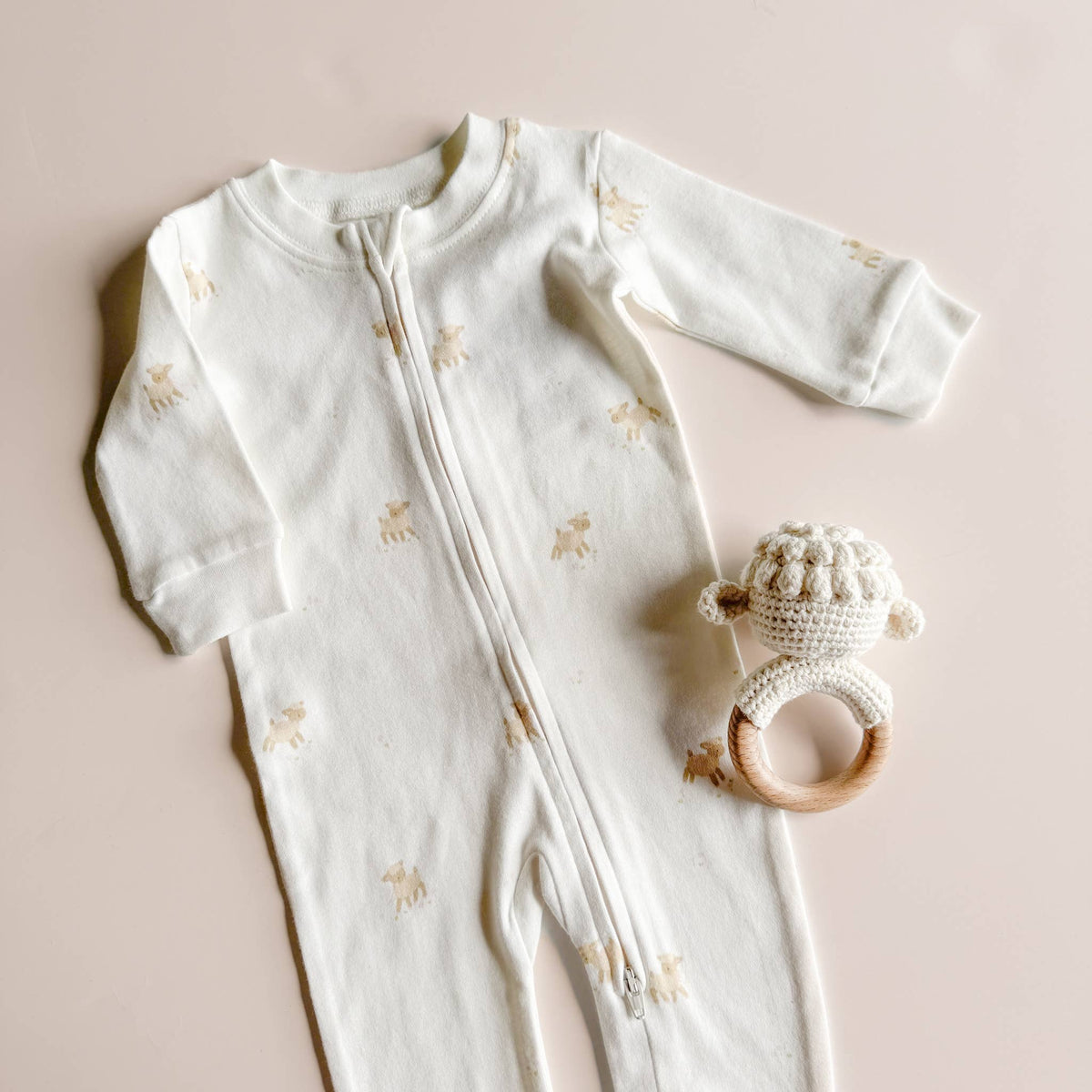 Organic Cotton Zipper Romper - Lamb - Bossy Beans