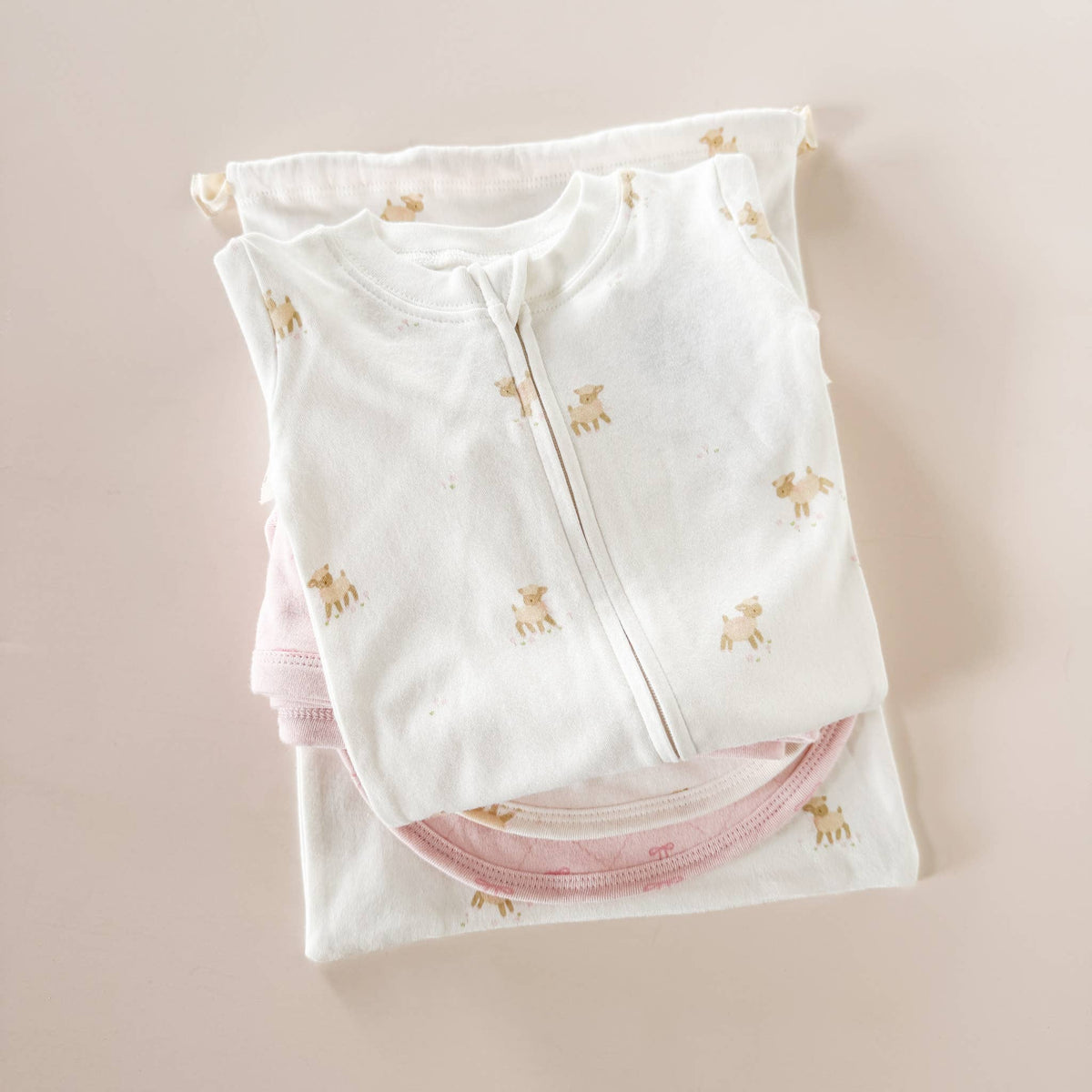 Organic Cotton Zipper Romper - Lamb - Bossy Beans