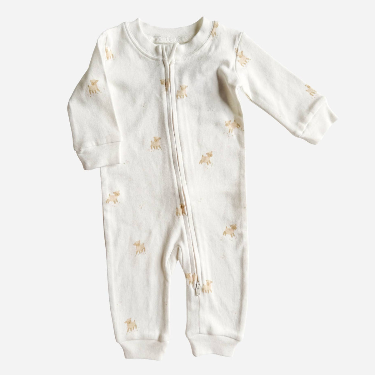 Organic Cotton Zipper Romper - Lamb - Bossy Beans