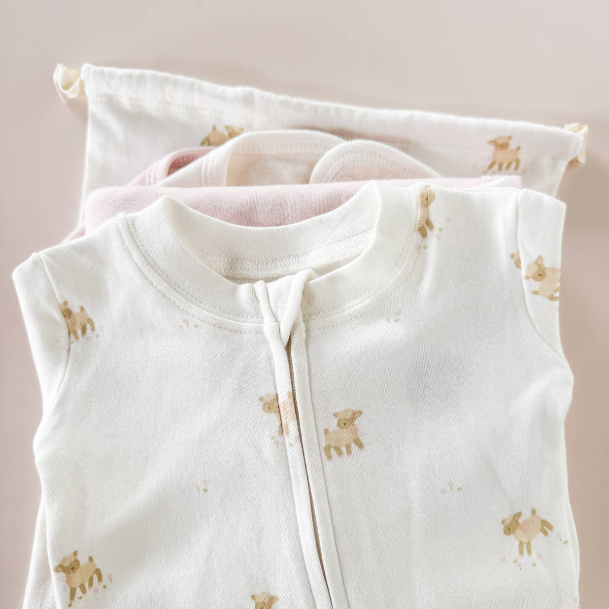 Organic Cotton Zipper Romper - Lamb - Bossy Beans