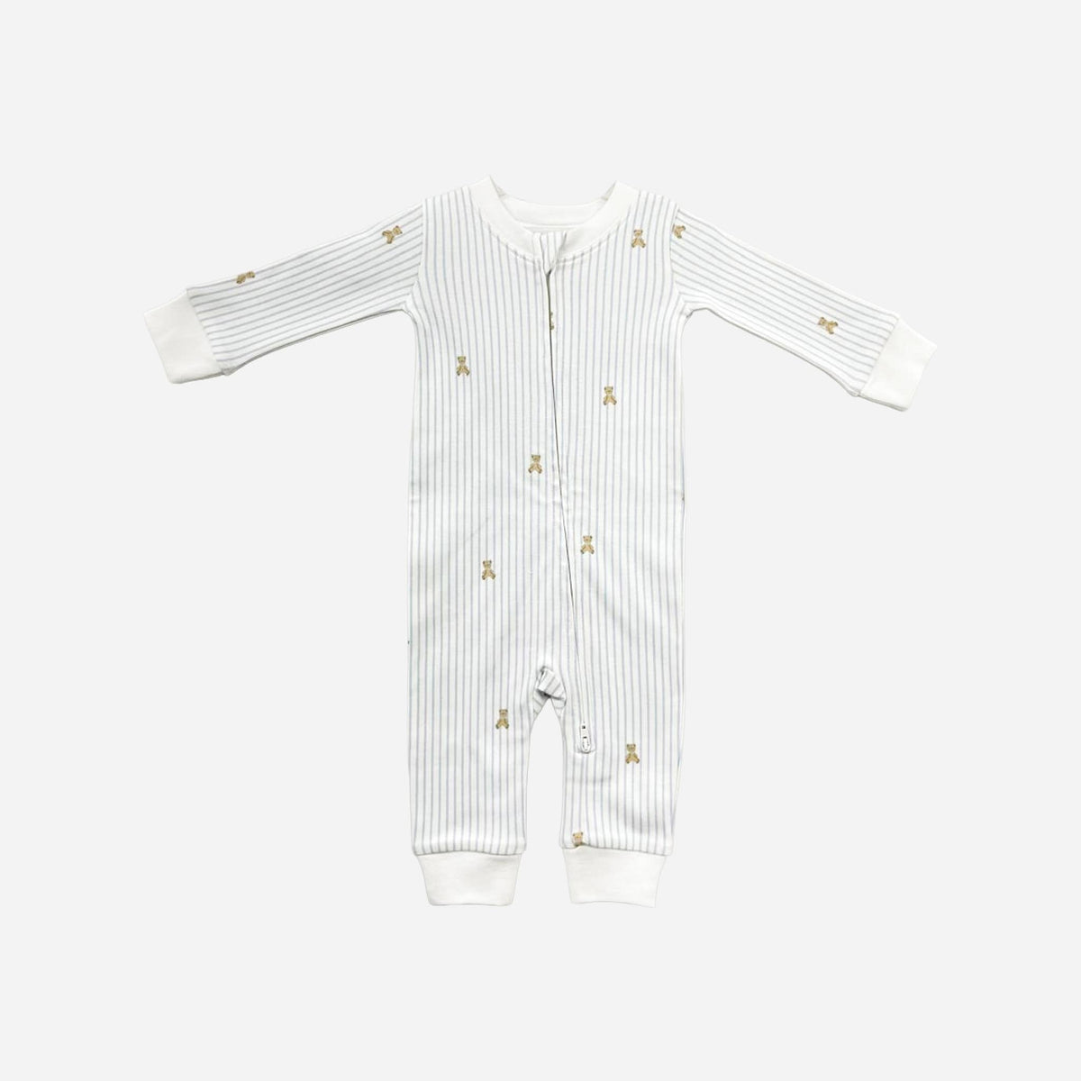 Organic Cotton Zipper Romper - Teddy Bear Blue - Bossy Beans