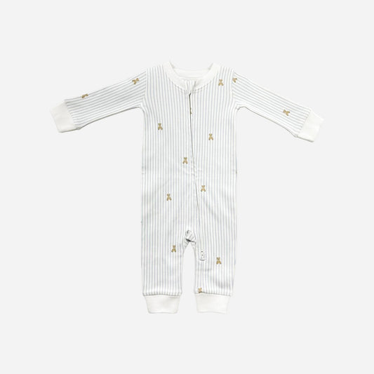Organic Cotton Zipper Romper - Teddy Bear Blue - Bossy Beans