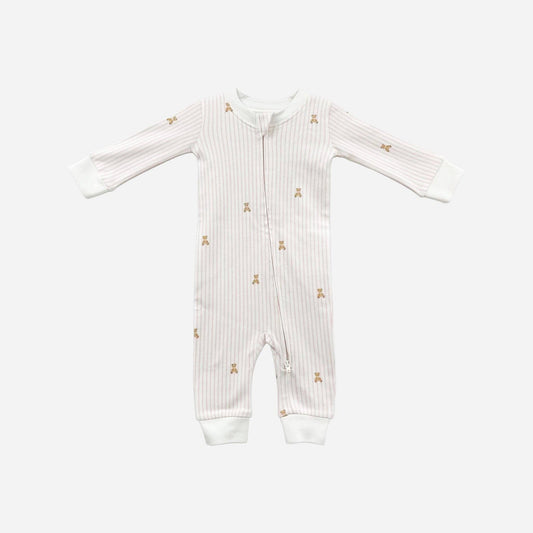 Organic Cotton Zipper Romper - Teddy Bear Pink - Bossy Beans