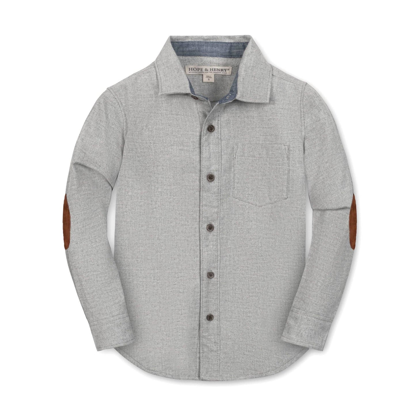 Organic Flannel Shirt with Elbow Patches: Gray Heather Flannel - Bossy Beans