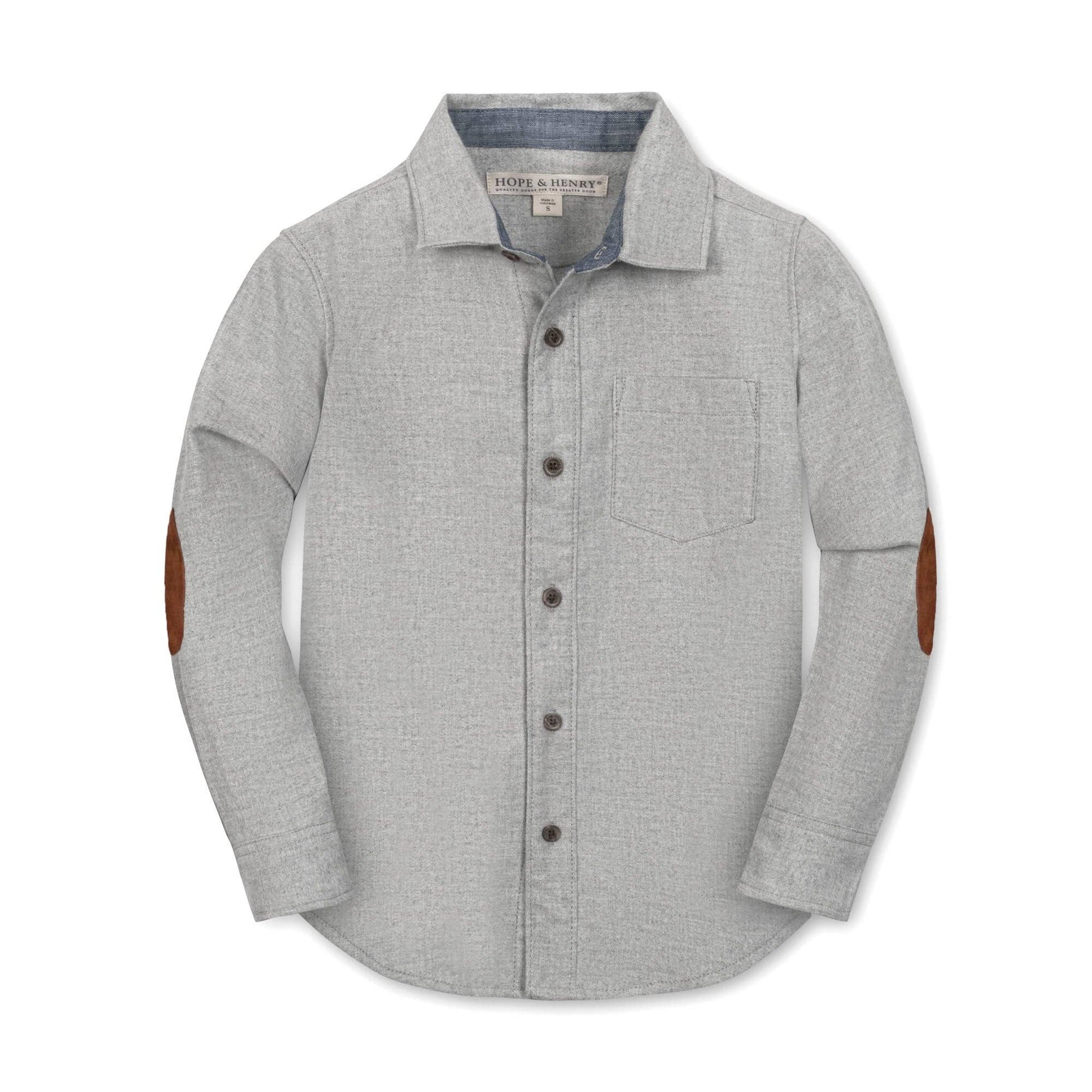 Organic Flannel Shirt with Elbow Patches: Gray Heather Flannel - Bossy Beans