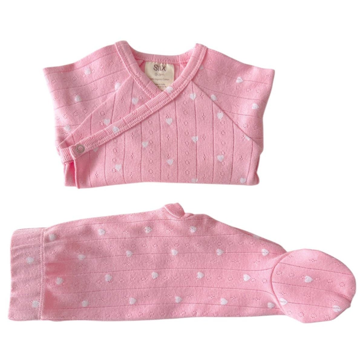Organic Pointelle Set: Pink with White Hearts - Bossy Beans