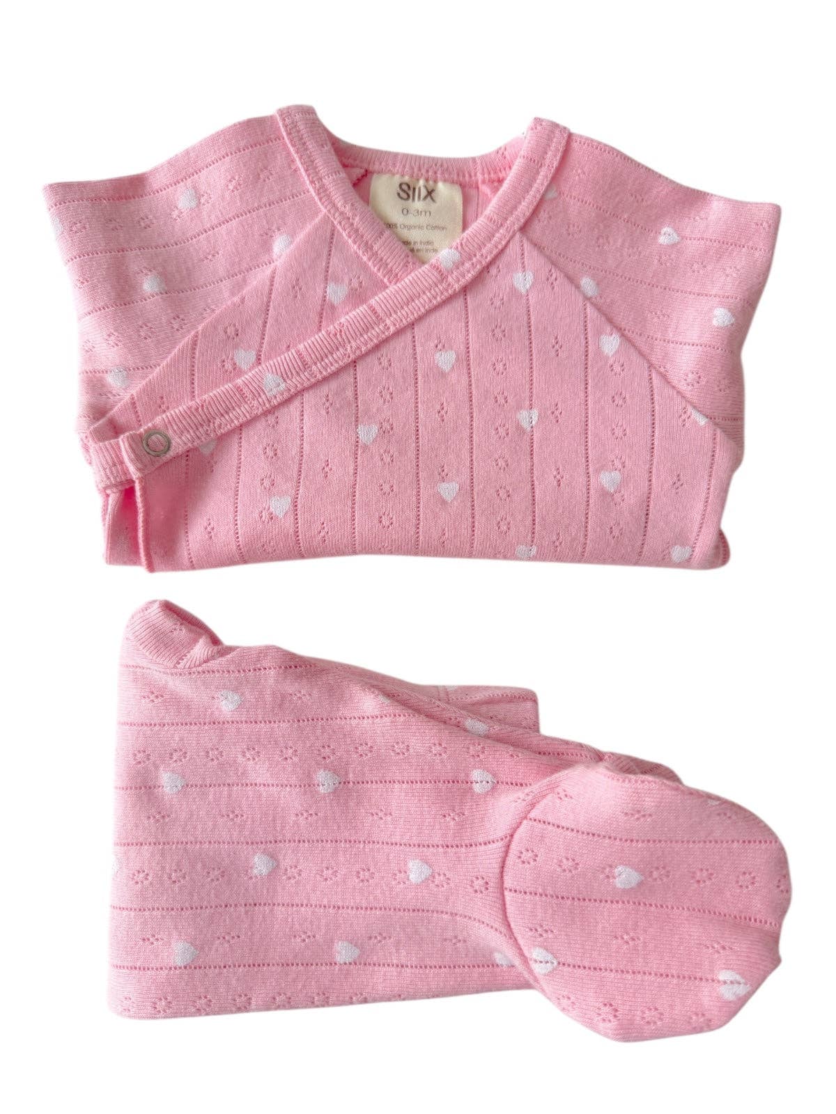 Organic Pointelle Set: Pink with White Hearts - Bossy Beans