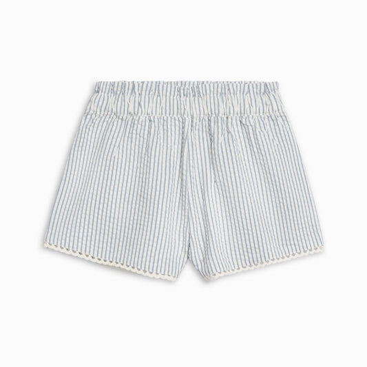 Patty Seersucker Scalloped Trim Short - Shore Stripe / Sea - Bossy Beans