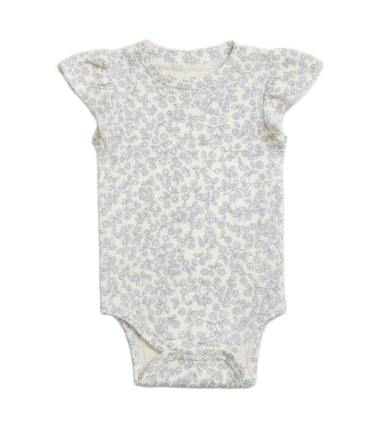 Pearl Petal Sleeve Bodysuit - Narelle Floral (Ivory + Sea) - Bossy Beans