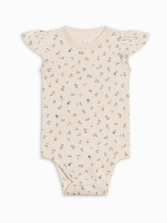 Pearl Petal Sleeve Bodysuit - Petaline Floral / Fog + Fern - Bossy Beans