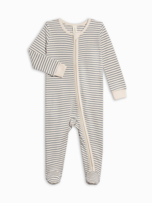 Peyton Zipper Sleeper - Bay Stripe / Ivory + Sea - Bossy Beans