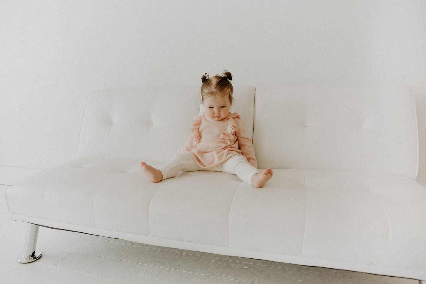 Pointelle Knit Stretch Baby Leggings Pants (Organic Cotton): Natural & Soft White - Bossy Beans