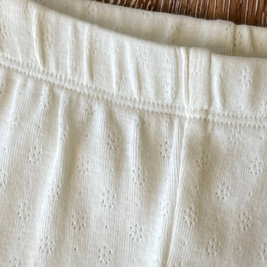 Pointelle Knit Stretch Baby Leggings Pants (Organic Cotton): Natural & Soft White - Bossy Beans